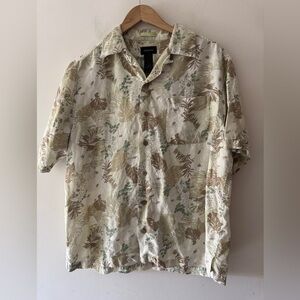 Claiborne Men’s Vacation Palm Short Sleeve Button Down- Silk and Linen Blend‎